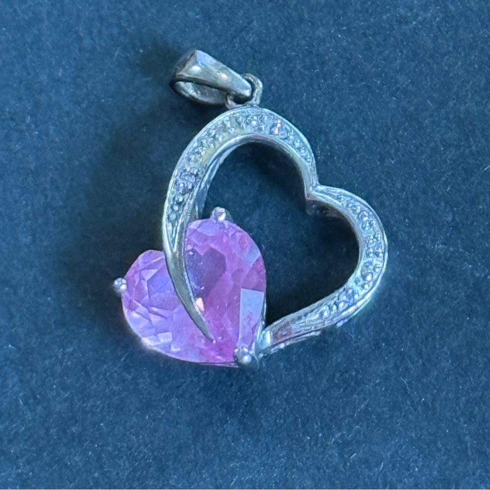 Kay Jewelers Pink Sapphire and .925 ST Silver Heart Pendant Charm